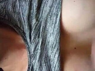 hey check this couple masturbating till he cums all over her tits