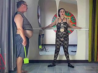 picture regina noir stripping and spanking her submissive ballerina in fishnets for bad dancing punishment