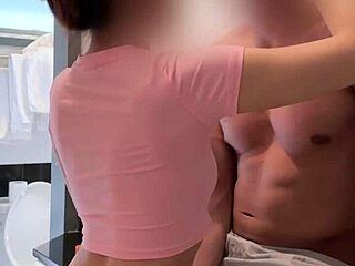 Drilling Petite Asian Teen's Tight Shaved Pussy on Kitchen Counter Doggystyle