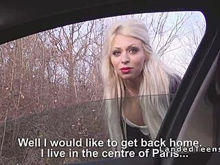 blonde red lips wrapped tight around cock in car