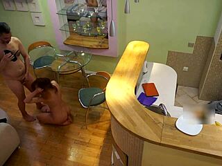 sexy teen sneaks into kitchen to suck stepdad's cock then bends over