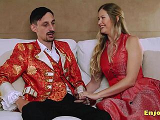 Busty blonde slurps cock with shaved pussy and huge tits 😈 HD