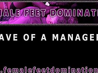 young dominant brunette secretary forces bound slave to sniff stinky pantyhose feet pov lezdom humiliation trailer