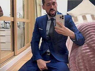 hot daddy jerks monster cock in public toilet