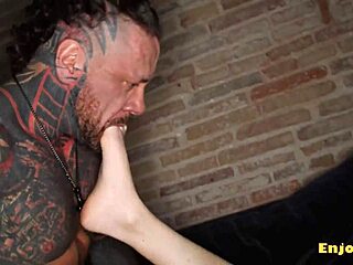 Her beau deep-throats the tatted brunette before she rides him cowgirl with wet shaved pussy rimjob and muff diving