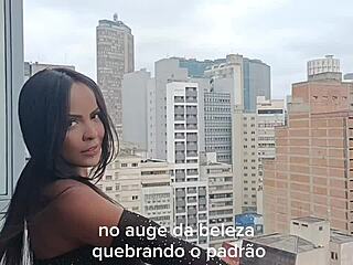 Morena's gravity-defying desire fucks her tight pussy on the 14th floor pure heat