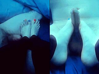 Barefoot Step Mom Delivers Intense Handjob Footjob Multi-Screen