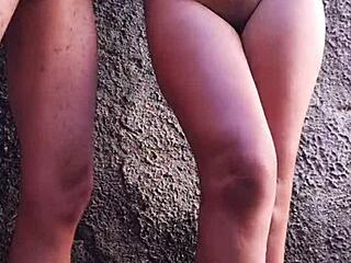 curvy latina gets risky outdoor bath fuck with neighbor's creampie ass