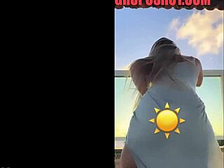 hot blonde dances seductively in sheer see-through dress