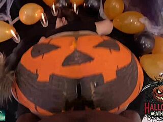 brazilian milf rams bbc into her halloween jack-o-lantern ass toy