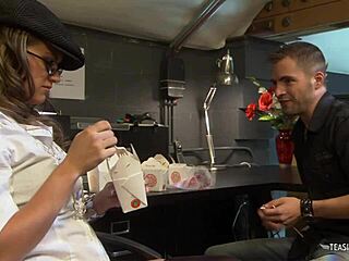 Brunette Babe Bends Over Exposing Tight Shaved Pussy for Agent