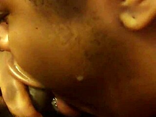 Ebony Slut Gags on Massive Cock in Sloppy Deepthroat Action