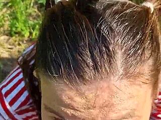 summer day slobbery blowjob fills her wet mouth with hot cum