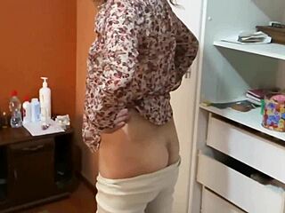 Stepmom flashes big pussy in lingerie as son's friends jerk and cum