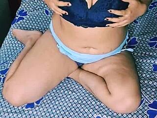 Curvy indian housewife squeezes her huge natural tits while fingering wet hairy pussy close-up