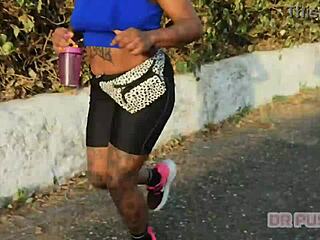 fiery redhead's massive ass shakes wildly as her lover films her gym workout tease