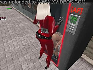 curious shemale tempts girl through gloryhole in slutty second life vendor