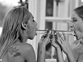 Veronica Leal and Tiffany Tatum endure brutal DP in bi babes group session