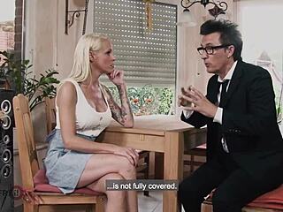 Hot German blonde milf with big tits fucked hard on kitchen table