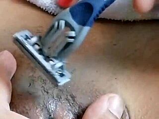 Hairy pussy tempts with masturbation then shaved creampie finish