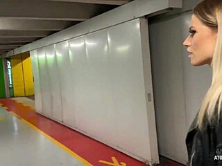 Risky! Blonde slut deepthroats cock in car and swallows cum