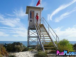 Stunning Milf Lifeguard Miluniel Louis Strips Beach Lingerie