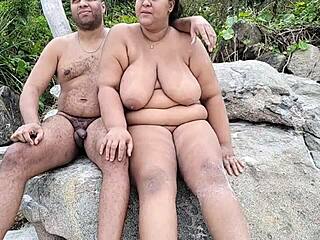 fat bbw housewife flashes huge tits and ass on nudist beach, everyone stares as she spreads big pussy wide