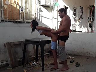 took the skinny latina babysitter out back for rough anal pounding on her tight teen ass