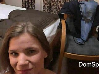 cute european girl deep throats my cock during casting, sucking mouthful of natural tits