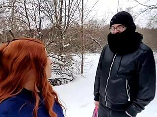 Cute Girl in Forest Costume Teases Cock with Juicy Lips Outdoors