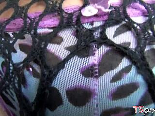 small titted tranny crystal shows off in solo action