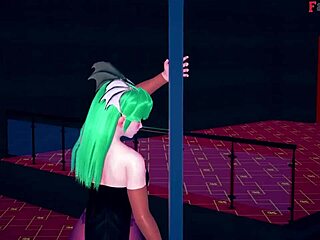 morrigan dances on table in sheer halloween costume fantasy