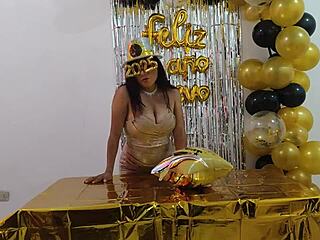 Shaved pussy MILF in hot action on New Year's Eve