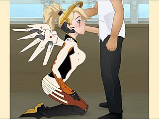 Overwatch Mercy Bends Over for Deepthroat Blowjob in Hentai