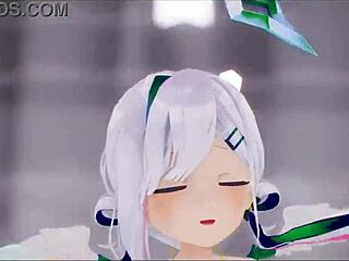 Hey, watch Amane Kanata from Hololive strip for a sexy 3D MMD dance with creampie!