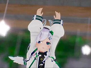 Hey, watch Amane Kanata from Hololive strip for a sexy 3D MMD dance with creampie!