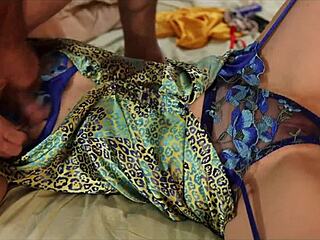 French amateur slut in satin blue lingerie set gets spanked and blown.