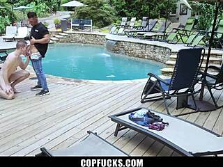 skinny teen 18+ perp getting ass filled with officer's load in garage