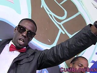 blacked woman tugs cocks in group