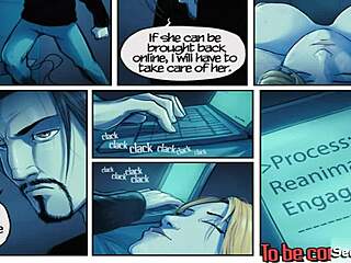 Comic style threesome with big cock, boobs, and ass loving robot sex dolls