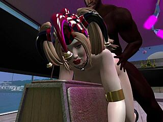 in second life, black man fucks harley quinn anime style with monster cock