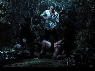 busty chick frozen in time, wanna see three dudes bang her in forest?