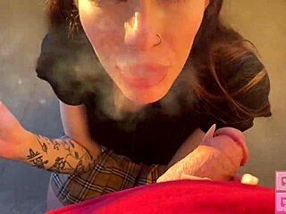 Gerageyn - Cute smoking girl blows a quick one on public balcony.