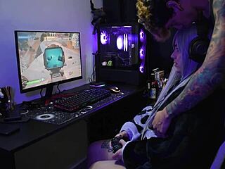 Emo prostitute with huge tits and ass gets fucked while playing Fortnite