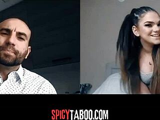 horny stepdaughter gets naughty on a video call with stepdad.