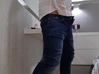 horny italian stud shows off huge cock in jeans, jerking with loud moans. his hot cumshot and bare ass steal the close-up spotlight.
