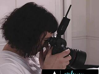 girlsway photographer lures model into intense strap-on play