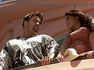 eva angelina deepthroats and bangs thick dick in open air