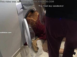 A silly maid got stuck in the washing machine, making silly faces