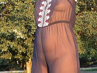 yo, check this hairy mature flashing in see-through outdoors! 😳